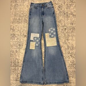 Wrangler x Billabong Women's High Rise Flare Jeans with Bohemian Patchwork